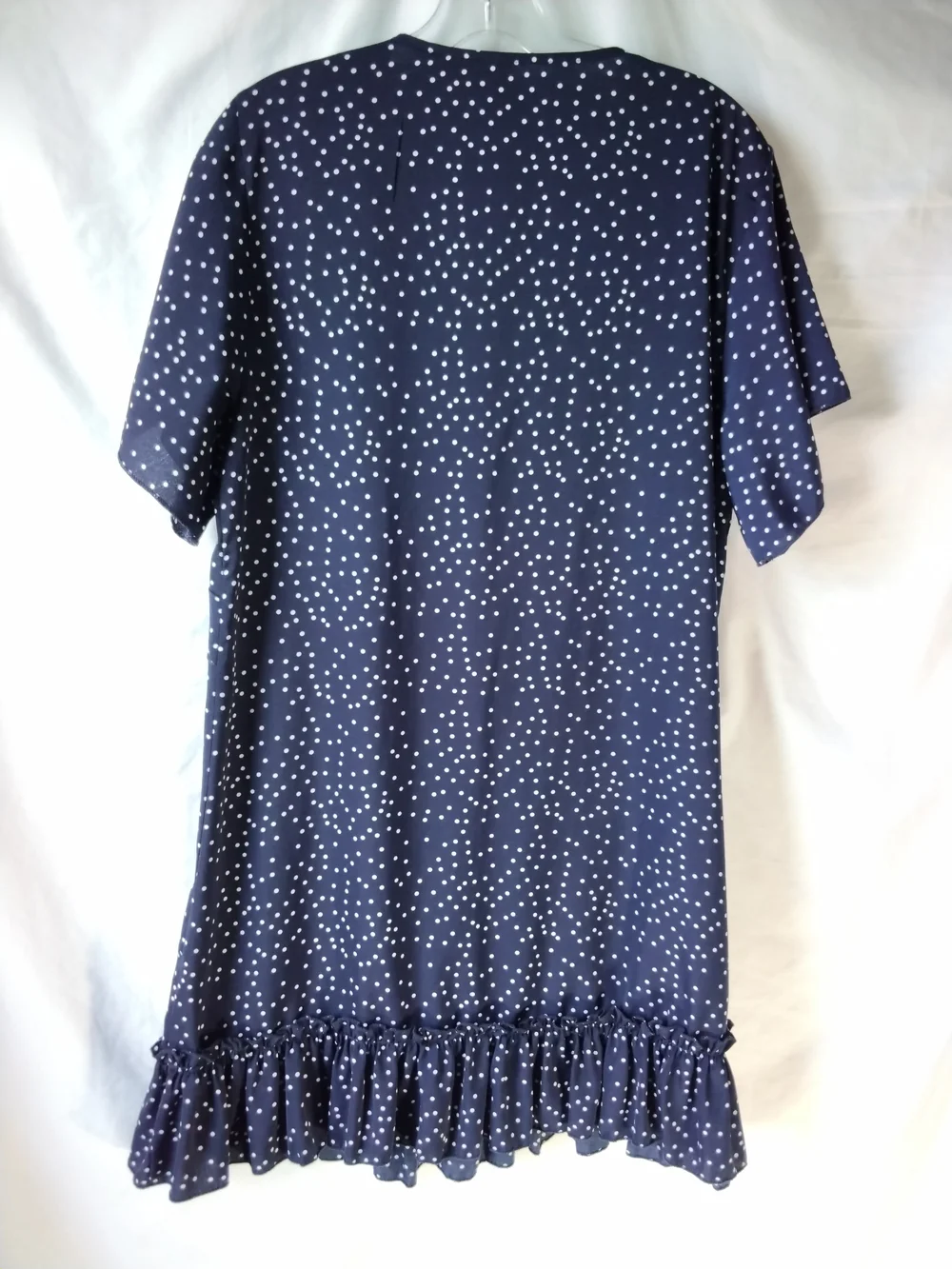 Navy Polka Dot Ruffle V-Neck Women's Dress